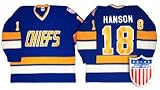 Charlestown Chiefs Road Blue Replica #18 Jeff Hanson Throwback Jersey
