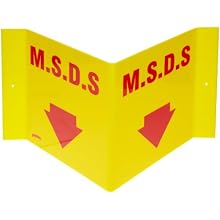Brady 49419 14-1/2" Width x 8" Height x 6" Depth Red on Yellow MSDS "V" Sign, Legend " M.S.D.S." with Down Arrow