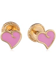 14k Yellow Gold Pink Heart Enamel Baby Earrings