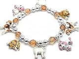SIlver Tone Beaded Stretch Bracelet with Colorful Puppy Dog Charms