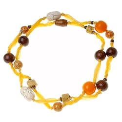 Fabric Threaded Multibead Long Collar Necklace