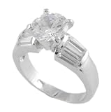 Sterling Silver Round Cut CZ Ring with Trapezoid Side Set