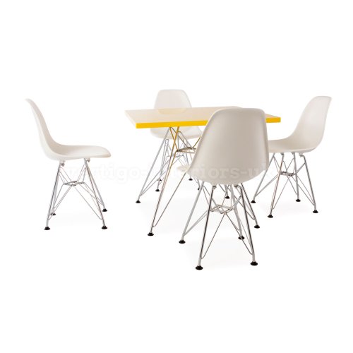 Eames Style Kids Square Yellow Table & 4 Kids DSR Chairs - Yellow