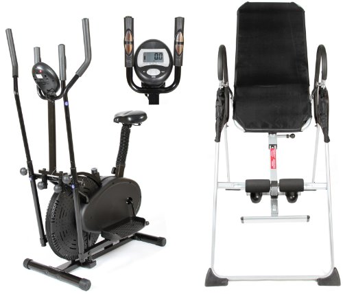 GYM MASTER Gym Package: EXERCISE BIKE - Cross Trainer 2 In 1+ INVERSION TABLE - Great Cardio And Fitness Workout /Delivery-UK ONLY