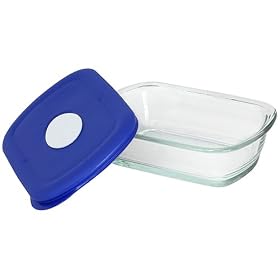 Pyrex Storage Deluxe 1-7/8-Cup Rectangular Dish, Clear with Blue Lid