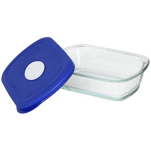 Pyrex Storage Deluxe 1-7/8-Cup Rectangular Dish, Clear with Blue Lid