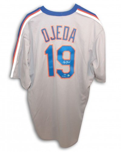 Bob Ojeda Autographed/Hand Signed New York Mets Gray Majestic Throwback Baseball Jersey with 86 WS C