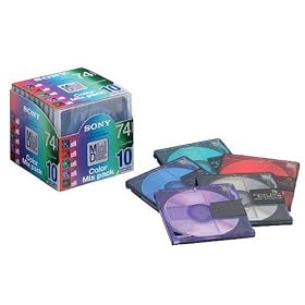 Sony Colour 10pk MiniDisc 74 min with storage box
