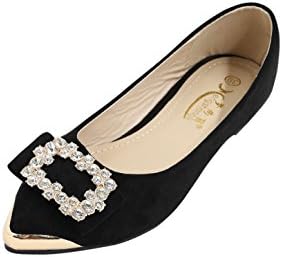 G antini Women Pointed Toe Rinestone Embellished Flat Pumps Black (Size US 8.5)