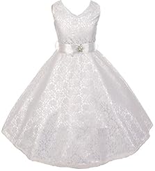 Girls Sleeveless Lace  Satin  Dress With a Bow(s)