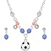 Heirloom Finds Little Girl Soccer Ball Charm Pendant Necklace Earring Set Silver Tone & Enamel
