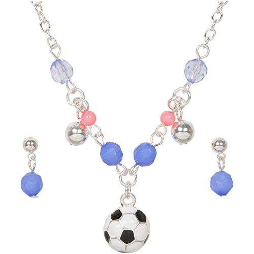 Heirloom Finds Little Girl Soccer Ball Charm Pendant Necklace Earring Set Silver Tone & Enamel