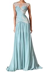 Applique Lace 2015 Cap Sleeves Chiffon/Tulle Evening Dress 