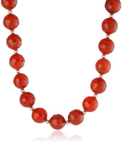 14-14.5mm Faceted Carnelian Necklace Accented with Sterling Silver Beads and Clasp, 18"