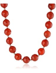 14-14.5Mm Faceted Carnelian Accented with Sterling Silver Beads and Clasp Necklace, 18"