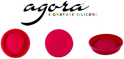 Premium Reusable Red Food Grade Silicone Pizza Pastry Baking Birthday Cake Mould Round Pan by AGORA Silicone FREE Tupperware Eco Brush