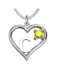 Sterling Silver Yellow Topaz November Heart Pendant Alphabet Letters Necklace 18 Inch