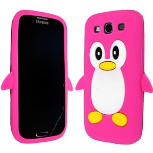 FOR SAMSUNG GALAXY SIII i9300 STYLISH SMOOTH ATTRACTIVE PINK COLOUR PENGUIN DESIGN SILICONE CASE COVER