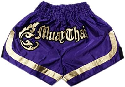 Woldorf USA MMA Boxing Muay Thai Shorts in Satin Royal Purple Gold cutt letters