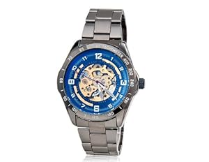 SH Men's Luminous Wrist Watch with Tungsten Steel Case & Band, Hollow Mechanical Movement, Round Dial M. Hot Watch