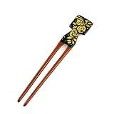 Crystalmood Handmade Teakwood 2-Prong Gold Painted Hair Stick