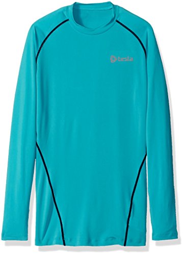 TM-R11-SBN_Medium Tesla New Men's Cool Compression long sleeve quick dry Running sports Baselayer Underwear underlayer atheletic gym swimming skin clothe