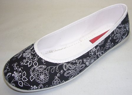 Andres Machado Black Floral Print Ballerina - 45 EU