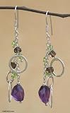 Amethyst and peridot earrings, 'Forest in Fog' 0.6 W 2.6 L
