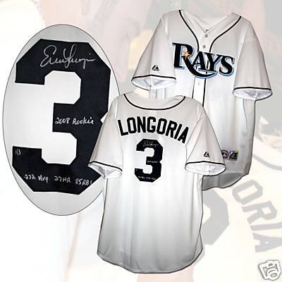 Evan Longoria Autographed Tampa Bay Rays Jersey - 2008 Stat