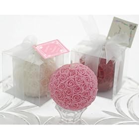  Rose Ball Candle in Gift Box with Matching Bow and Tag - Baby Shower Gifts & Wedding Favors (Set of 24)