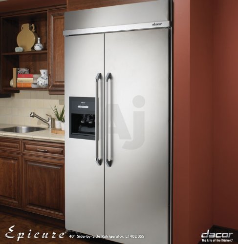 Dacor Epicure Series EF42DBSS 42 Built-in Side-by-Side Refrigerator with 25.3 cu. ft. Capacity, 4 Adjustable Glass Shelves, Water Filtration System and Electronic Touch Controls: Stainless Steel with Ice/Water Dispenser