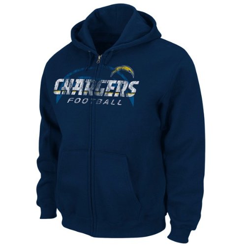 NFL Men's San Diego Chargers Touchback IV Long Sleeve Fullzip Hooded Fleece (Athletic Navy, Large)