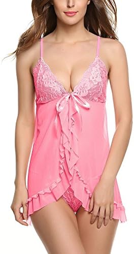 Charmiss Women Sexy Lace Lingerie Flyaway Babydoll Mesh Chemises