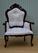 Miniature Tufted Mahogany Arm Chair in White Silk