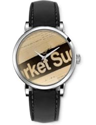 SPRAWL Aanalog Fashion Series Silver Ladies Watches of Genuine Black Leather Strap,Unique Wrist Watch for Women Girls Designed with alphabet
