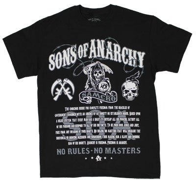 Sons Of Anarchy No Rules No Masters Samcro SOA Officially Licensed Adult T-Shirt