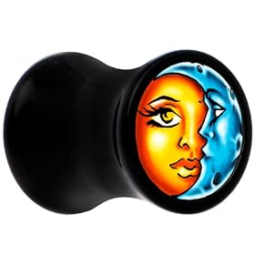 2 Gauge Black Acrylic Celestial Sun and Moon Saddle Plug