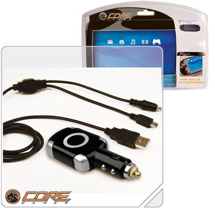 Core Gamer PlayStation Portable AC DC Travel Adaptor USB Cable