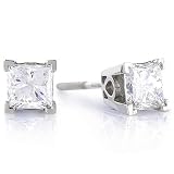 14K 1/2 Carat White Gold Diamond Princess Cut Stud Earrings (H-I;I1)
