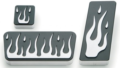 All Sales MFG Billet Aluminum Pedal Pads Black w/ Flames Ford F250+ 1999 to 2007 SuperDuty