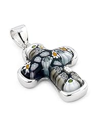 Black And White Millefiori Cross Pendant