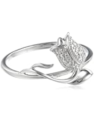Sterling Silver Round Diamond-Accented Rose Ring