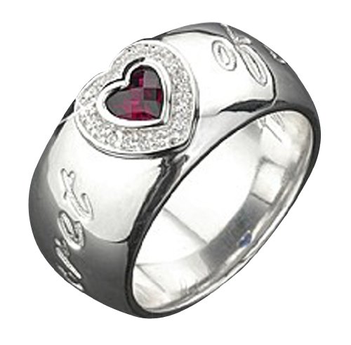 Petra Azar "Secret of Love" Ring with Heart Shaped Red Sapphire and Diamond Bezel