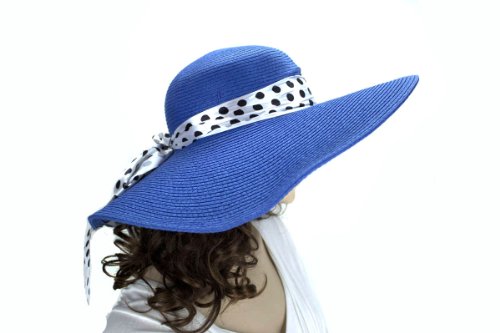 Noonies Boutique Blue/Black Sunny Day Straw Hat 18'' w/ 6''Brim