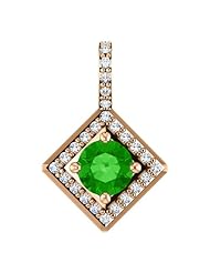 18K Rose Gold 5.00mm Round Cut Tsavorite and Diamond Pendant