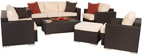 Newport Beach: 6 Piece Conversation Set (Multi-Brown Wicker/ Cream Cushions)