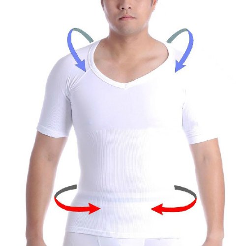 ZEROBODYS Mens Nylon Compression V-Neck T-shirt, White - L On Sale