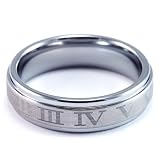 6mm Mens / Woman's Tungsten Carbide Ring with Classic Roman Numeral Laser Engraved Design