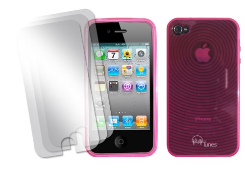 iPhone 4G Cover Pink Wave Premium Crystal Candy TPU Silicone Skin Case + Precut 3pcs LCD Screen Guard (by CCM®)
