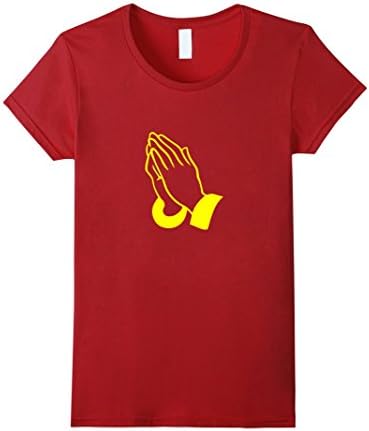 Women's PRAYING HANDS GOD JESUS Print T-Shirt Medium Cranberry